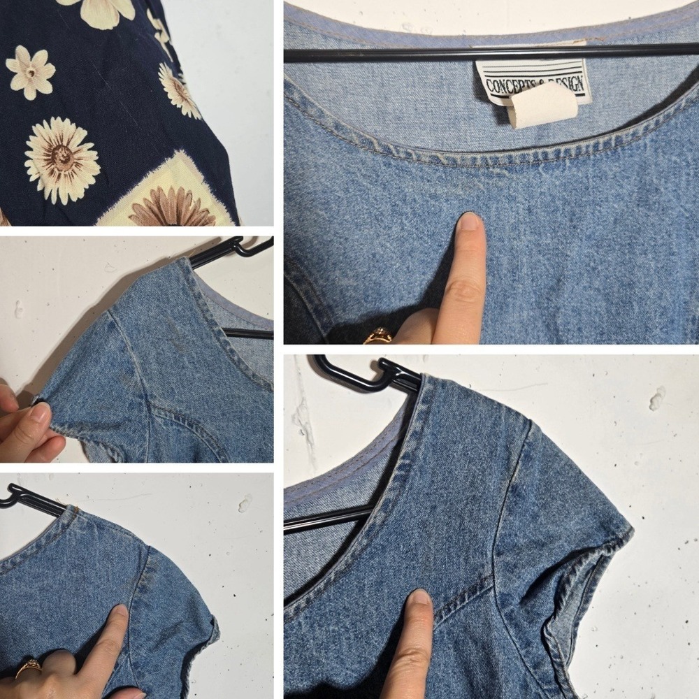 Vintage 90s Concepts & Design Juniors Denim Floral Babydoll Midi Dress 5 Grunge - Picture 3 of 8